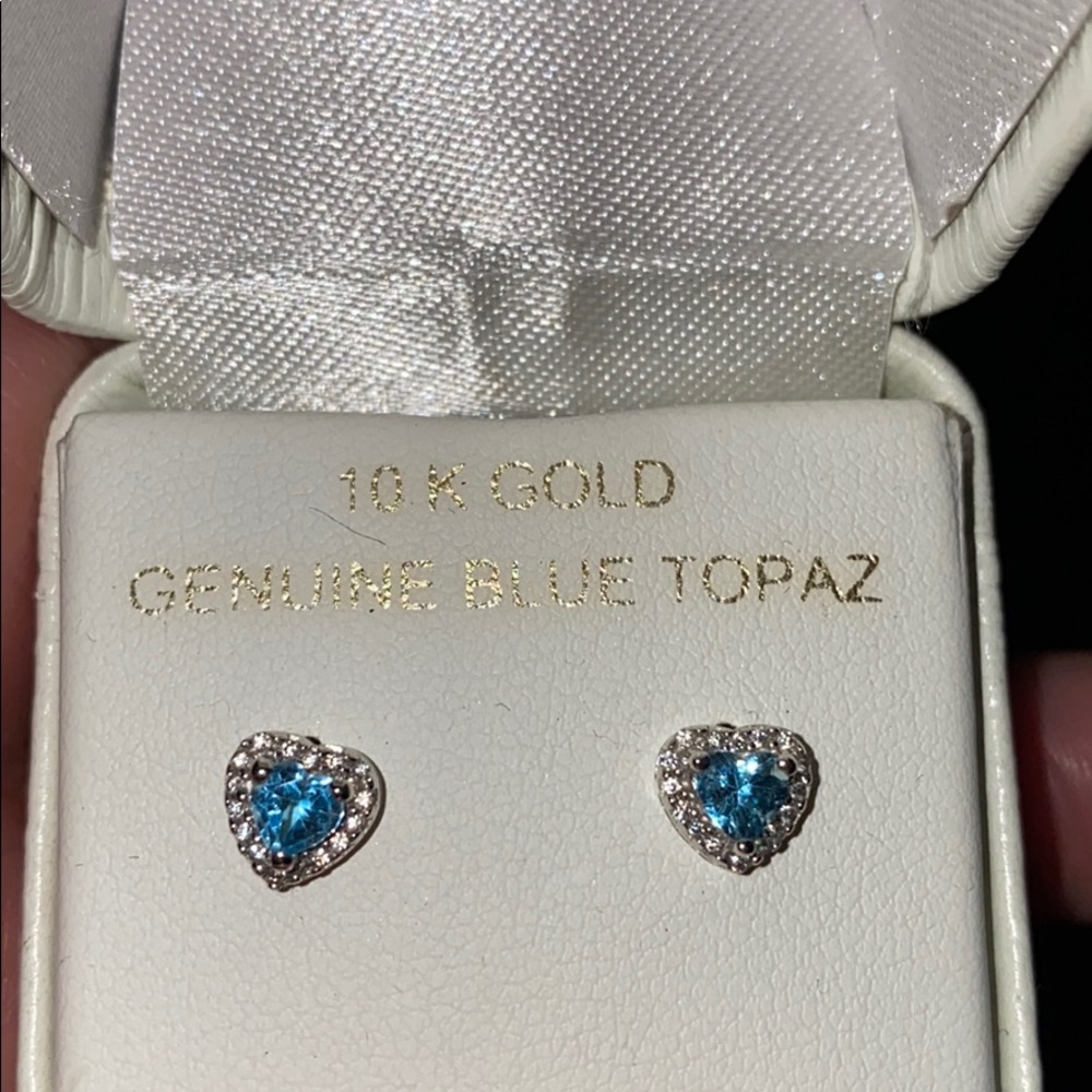 Blue topaz heart frame earrings NWT originally 200